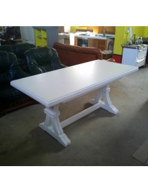 MOBILI 2G - Set tavolo fratino bianco 160X85 180x85 180x100 arte povera allungabile con 6 sedie legno seduta paglia