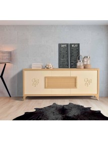 CREDENZA FRASSINO LACCATO AVORIO PORO APERTO 2 PORTE CON PIEDI IN P...