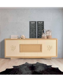 CREDENZA FRASSINO LACCATO AVORIO PORO APERTO 2 PORTE CON PIEDI IN P...