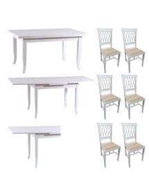MOBILI 2G - Set tavolo rettangolare shabby 100x70 120x80 140x80 160x85 allungabile con 4/6 sedie imbottite ecopelle