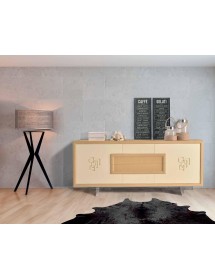 CREDENZA IN FRASSINO 2 PORTE FINITURA TABACCO PORO APERTO CON PIEDI...