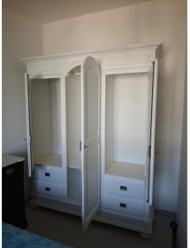 ARMADIO 3 PORTE 4 CASSETTI LEGNO SHABBY BIANCO 184X60X223 (2206)